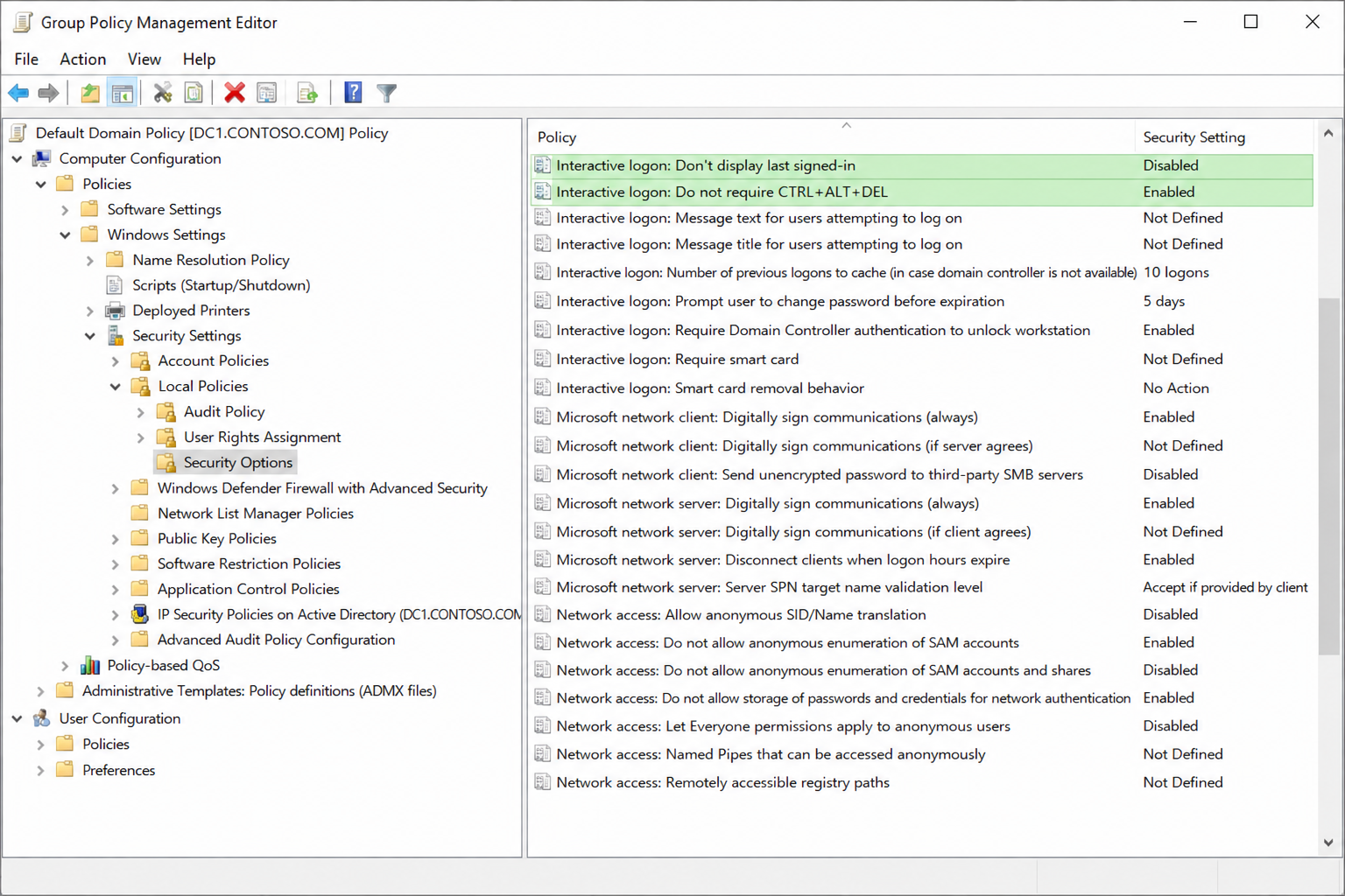 GPO fix security options